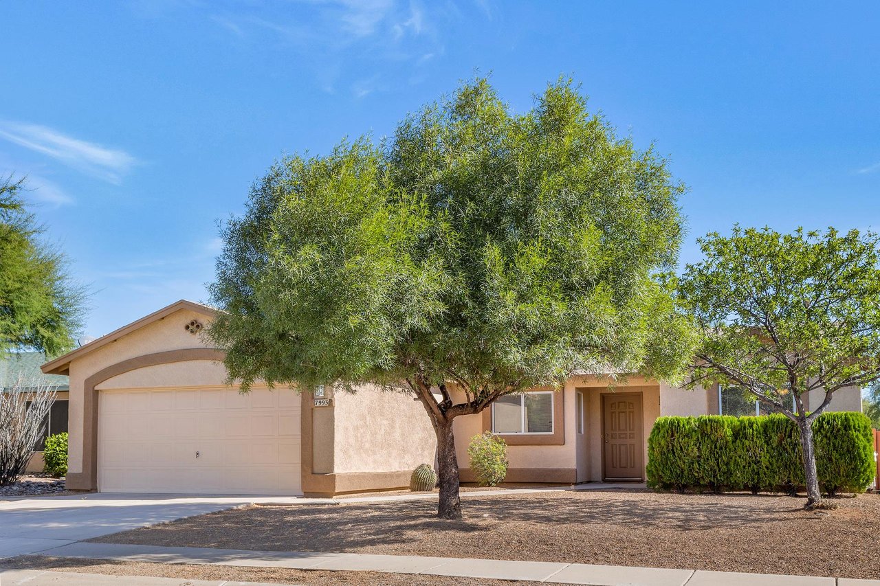 The front of the home has great vegetation and landscaping done monthly