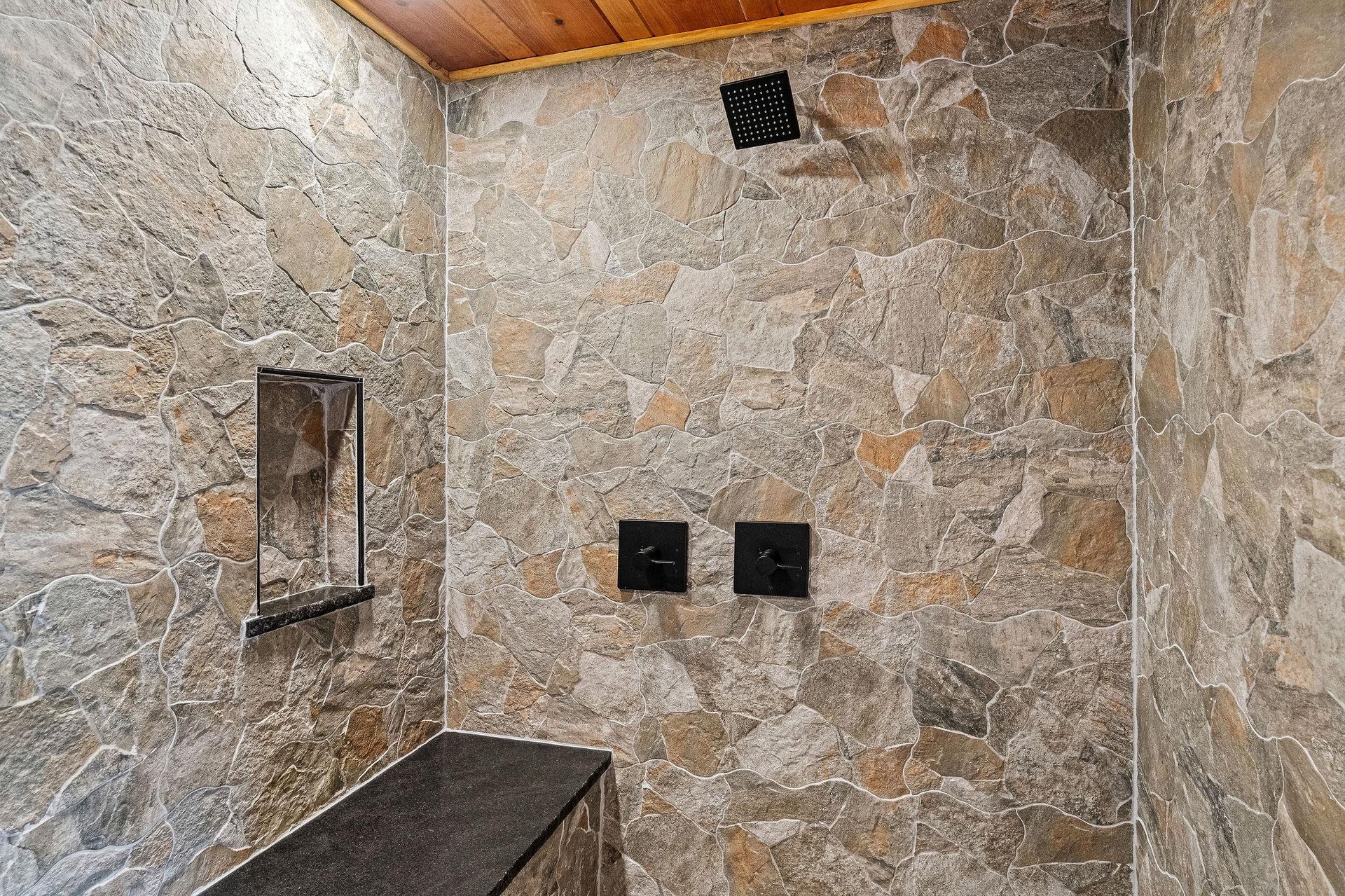 tile shower with bench