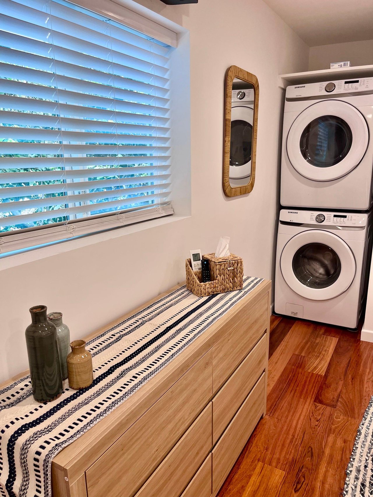 Washer and dryer closet in the queen bedroom