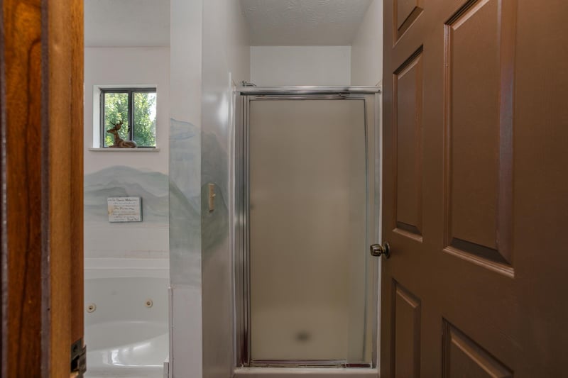 Walk in shower in a bathroom at Black Bear Ridge, a 3bedroom cabin rental located in Pigeon Forge