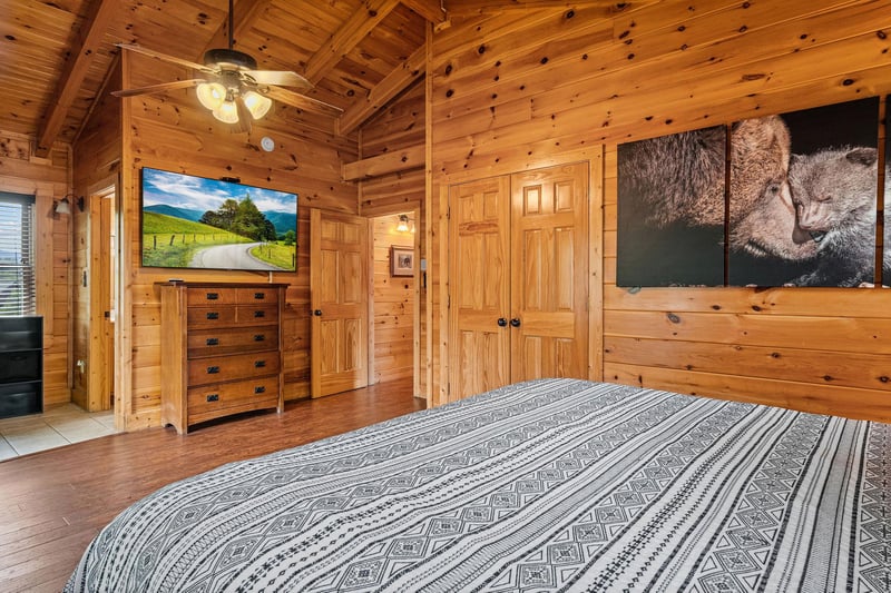 Dresser, TV  game room access right out of door