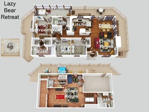 Explore this spacious mountain retreat with five bedrooms, game room, hot tub, and fire pit  perfect for your group getaway.