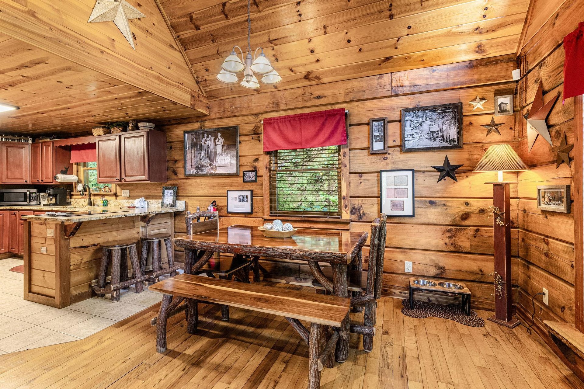 Dining table and chairs with bench