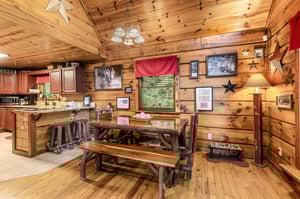 Dining table and chairs with bench