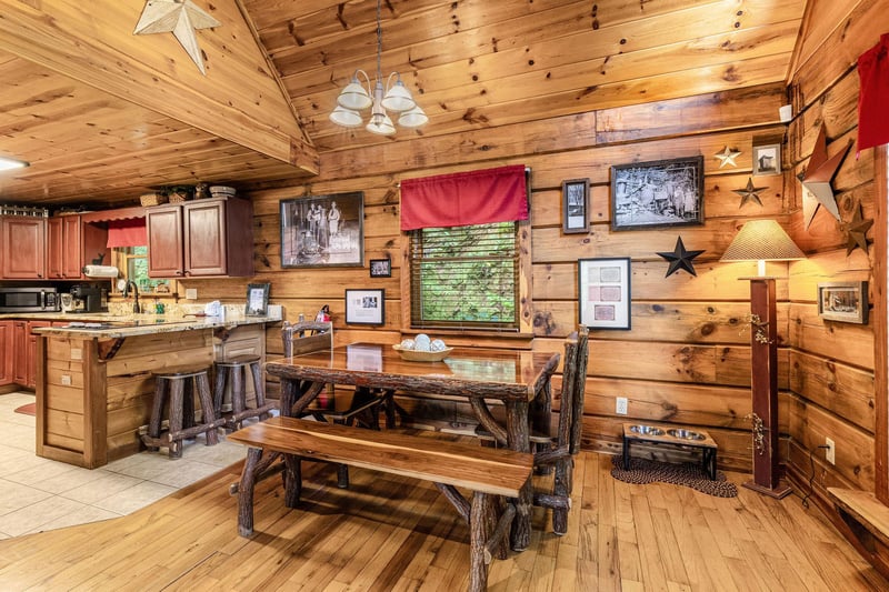 Dining table and chairs with bench