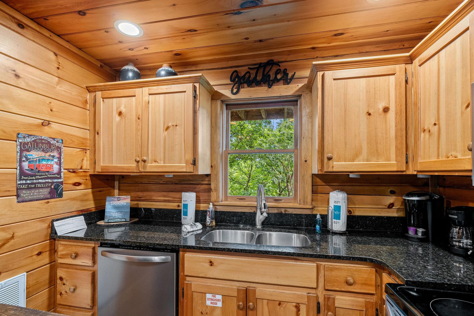 full size dishwasher, double sink and natural light