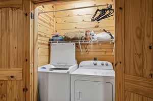 Your cozy cabin includes a dedicated laundry nook, so you can pack light and keep fresh clothes handy throughout your mountain retreat.
