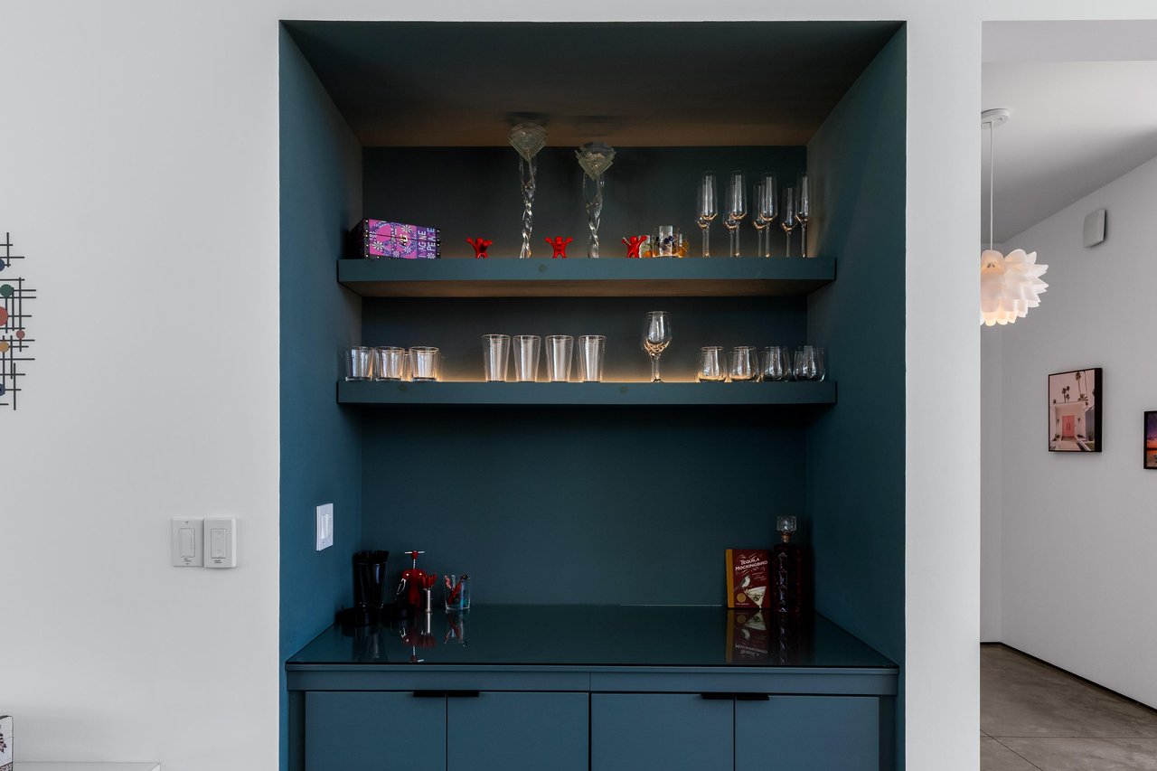 Located next to kitchen and dining area.