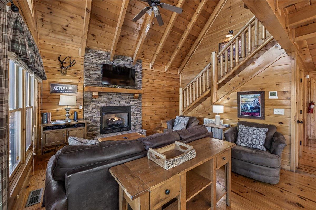 Main Level Living Room w gas fireplace  Queen Sleeper