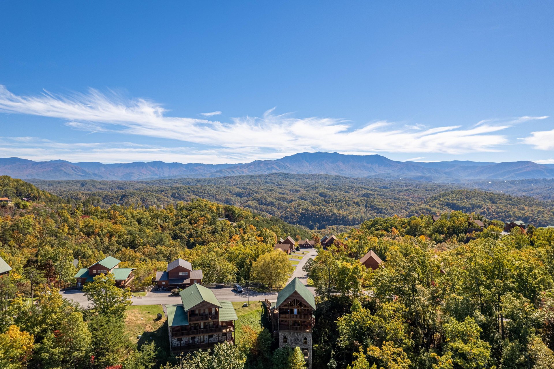 Drone view at Eagles Sunrise, a 2 bedroom cabin rental located in Pigeon Forge