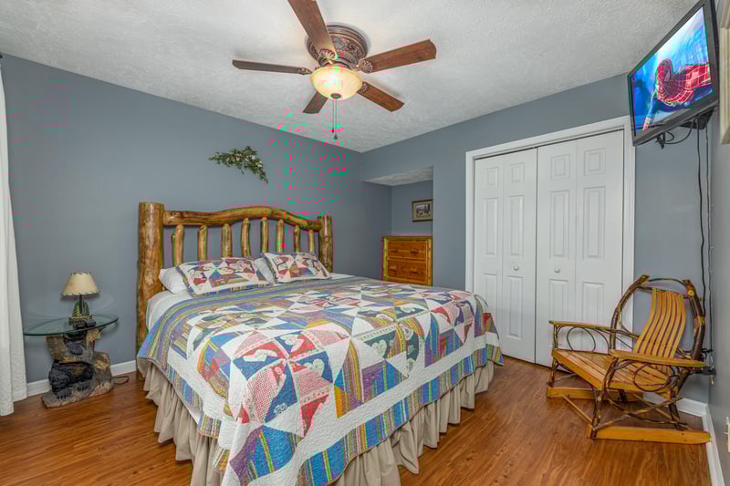 King bed and wooden chair