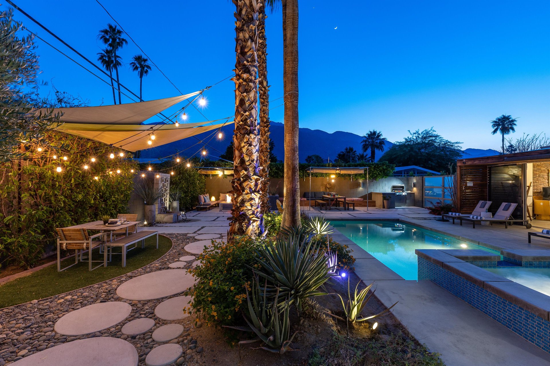 Enchanting backyard retreat with twinkling string lights