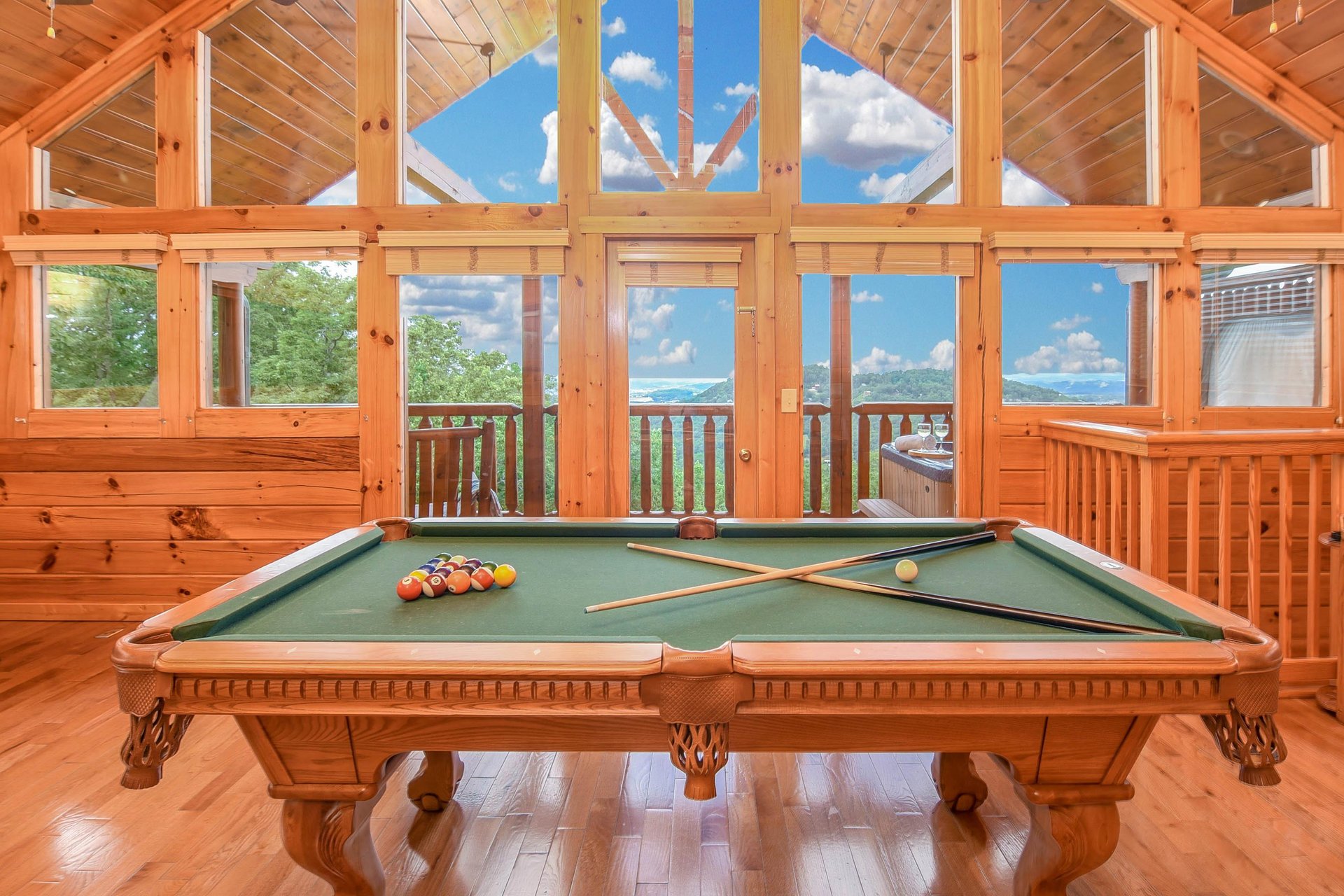 View from the pool table at Eagles Sunrise, a 2 bedroom cabin rental located in Pigeon Forge