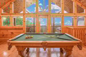 View from the pool table at Eagles Sunrise, a 2 bedroom cabin rental located in Pigeon Forge