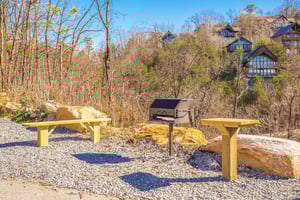 Park grill with table and bench
