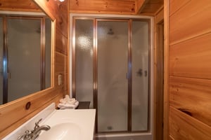 Bathroom with a shower at Graceland, a 4bedroom cabin rental located in Pigeon Forge