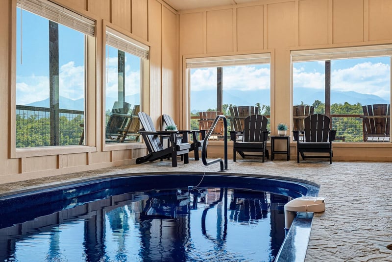 Slip into your private indoor pool and soak up mountain views through floortoceiling windows. Pull up a lounge chair and let the peaceful surroundings melt away your cares.