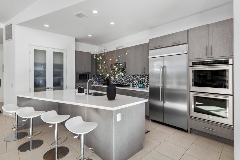 Chefs kitchen with midcentury modern design