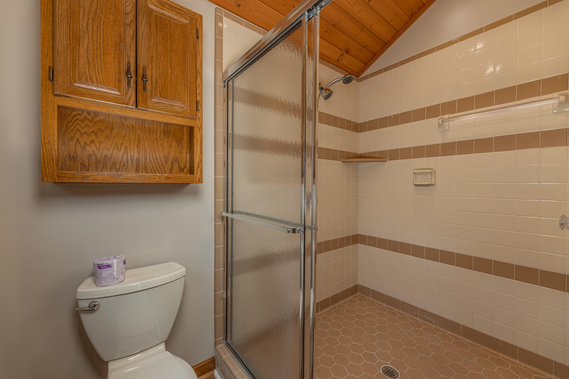 Shower in a bathroom at Cubs Crib, a 3 bedroom cabin rental located in Gatlinburg