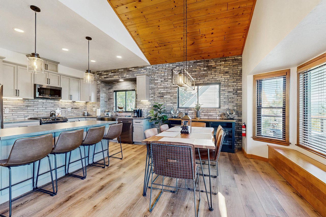 Dining area and kitchen directly off of the living room.
