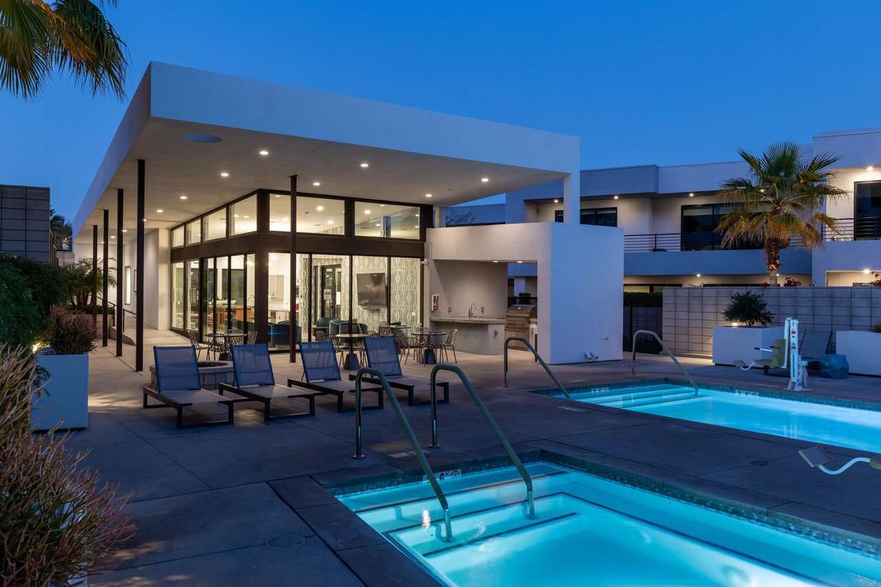 Illuminated pool and spa area