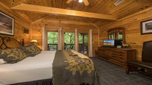 King bed with deck view