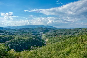Views of the mountains surrounding a valley