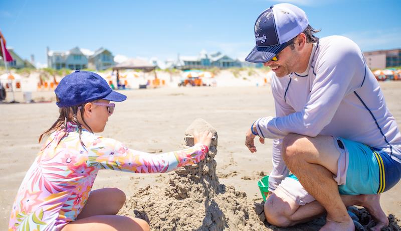 Sandcastle lesson on the beach near Cinnamon Shore in Port Aransas, Texas