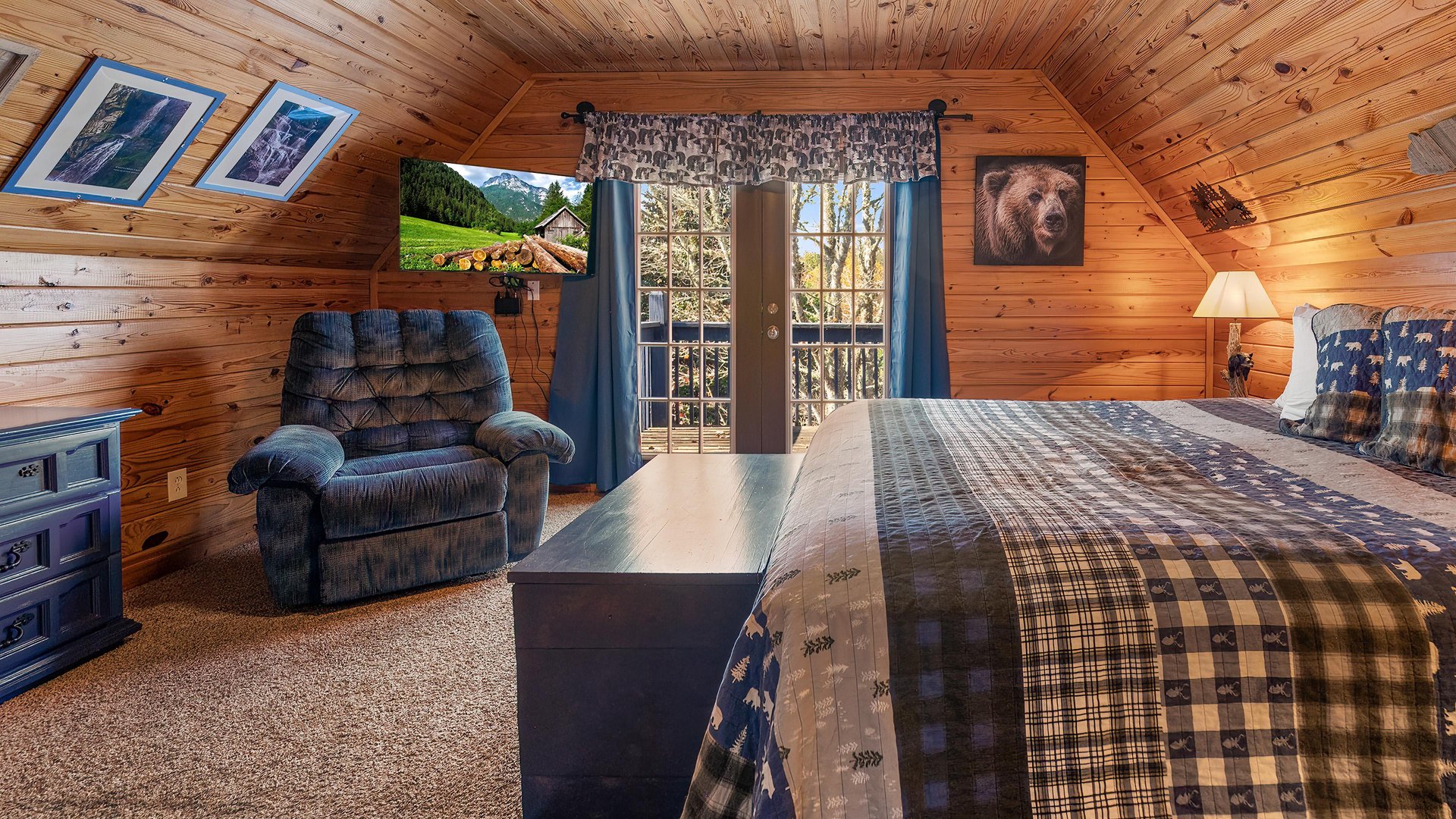 balcony access, TV and recliner