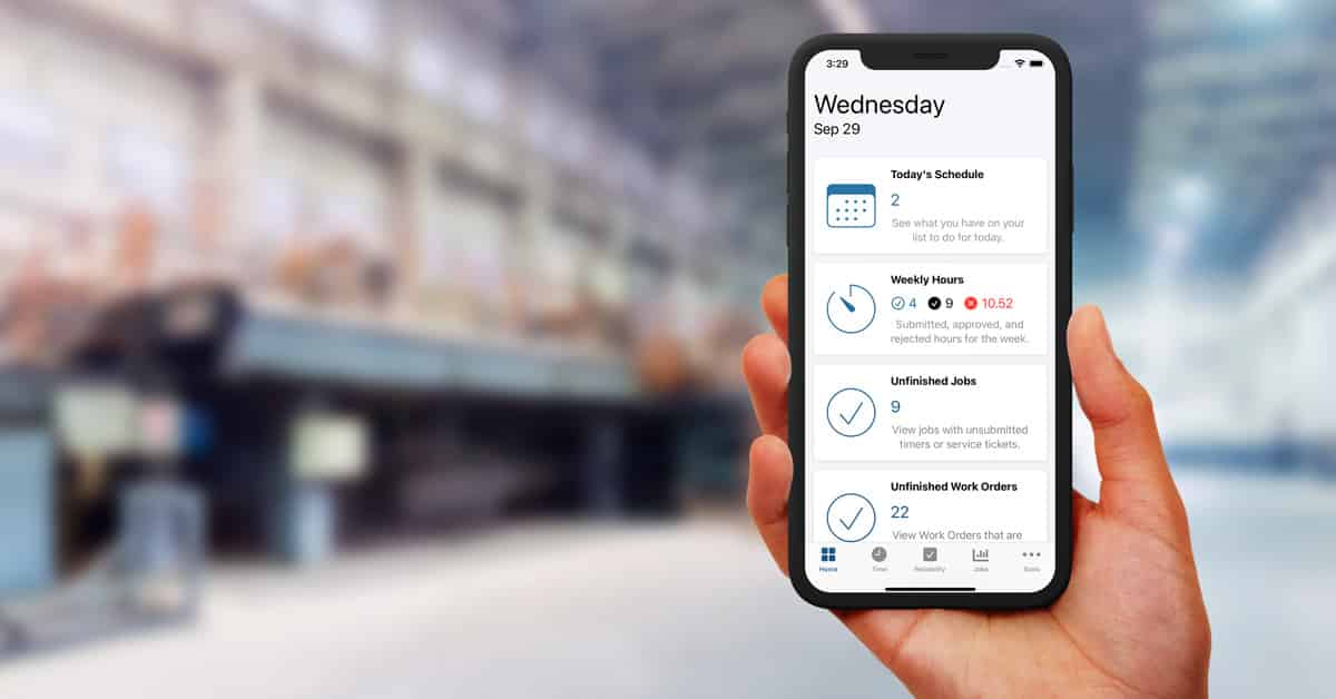 Hands holding smartphone with digital work order