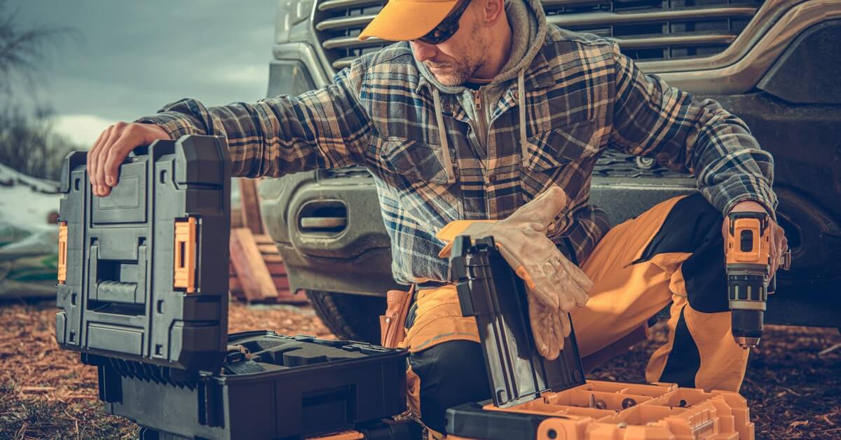 Construction worker and his tools