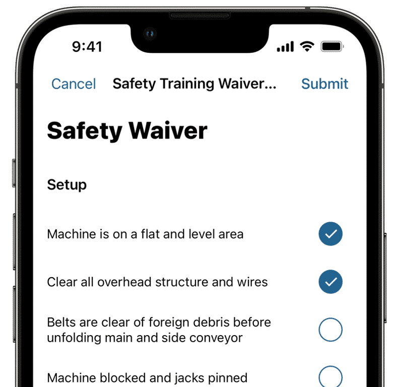 iPhone showing safety waiver digital signature