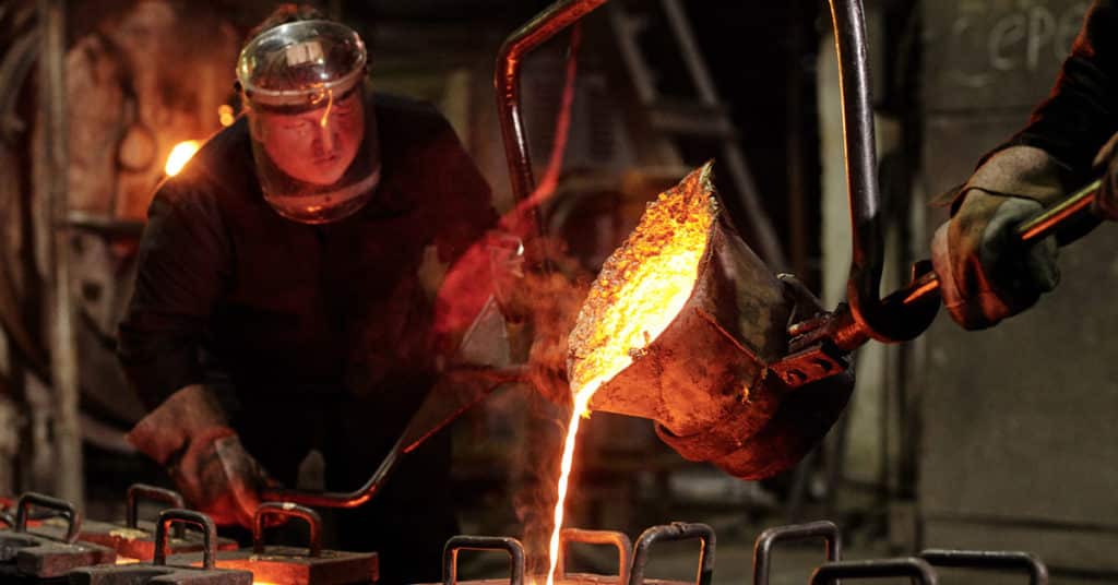 Liquid molten steel in metal manufacturing facility