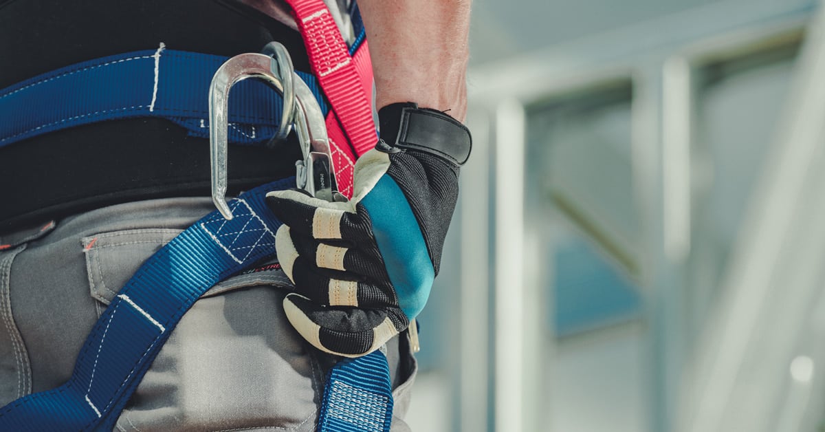Workers wearing safety harnesses