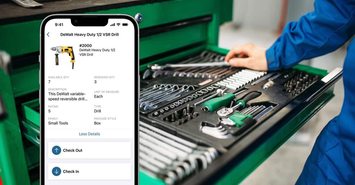 Repairman reaching for tool box