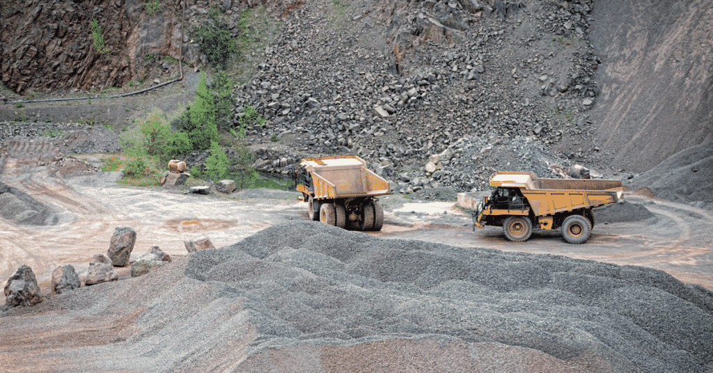 Dumper trucks in a quarry
