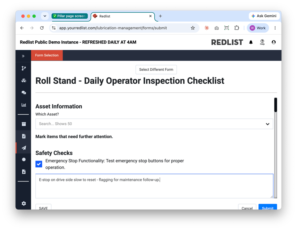 Operator CIL Routine -- mobile interface with issue reporting flow