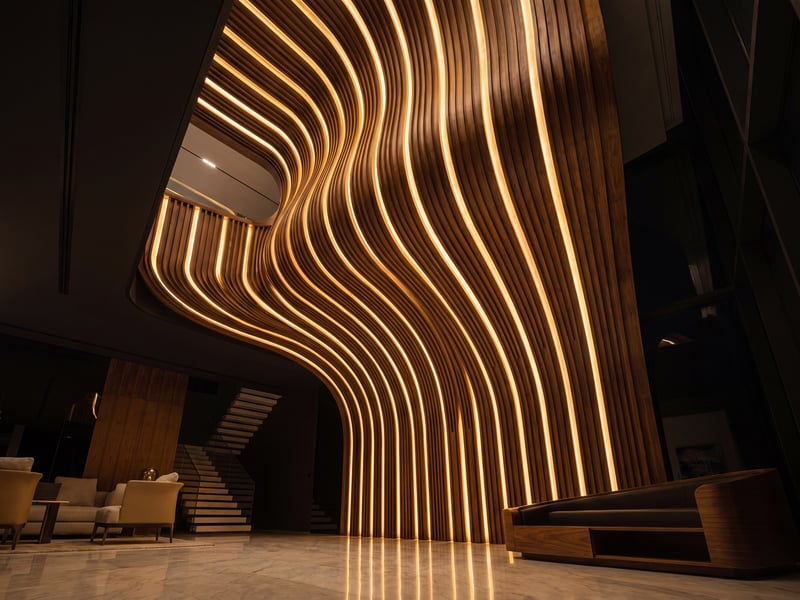 Bespoke walnut joinery feature wall by The Walls, Dubai