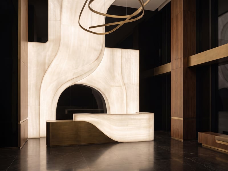 Seamless solid-surface feature wall by The Walls, Dubai