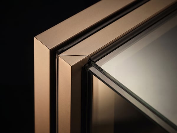 Close-up of aluminum frame profile and corner joint