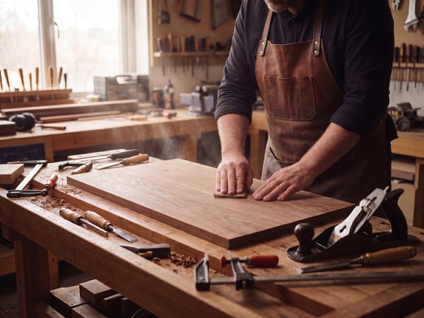 Craftsman finishing bespoke joinery in The Walls workshop