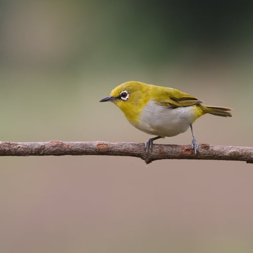 Shallow focus Indian white eye bird standing on a tree branch with a blurry background