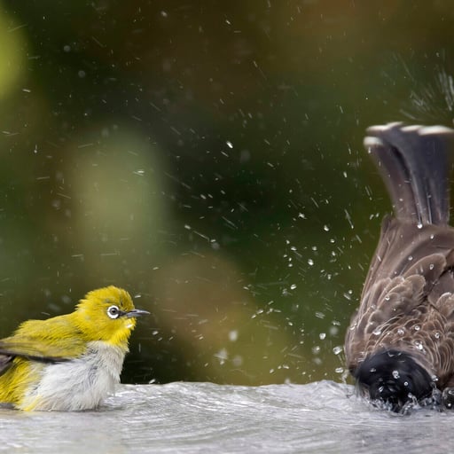 Indian white eye Zosterops palpebrosus egregius and Red vented bulbul Pycnonotus cafer haemorrhousus