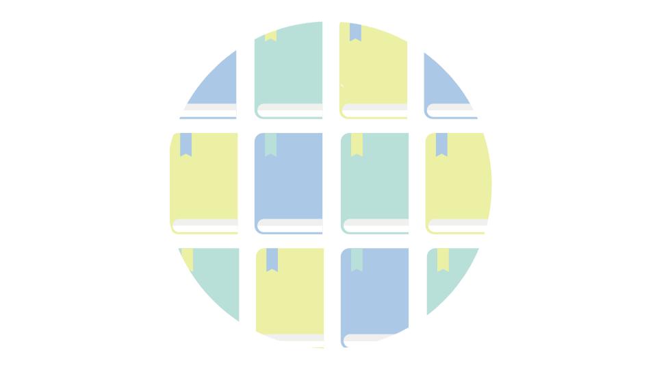 Illustration of books arranged on a shelf