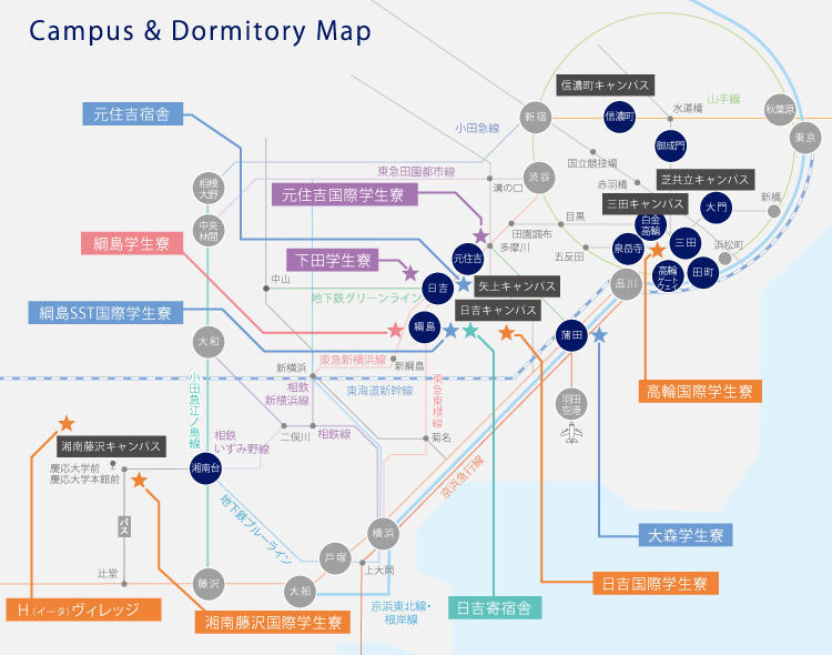 学生寮の所在地を地図で示しています。