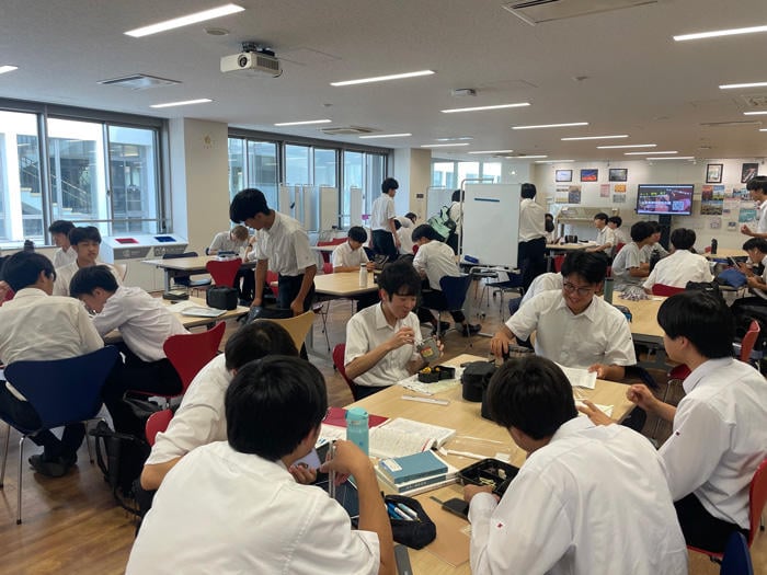 Students having lunch in the common space