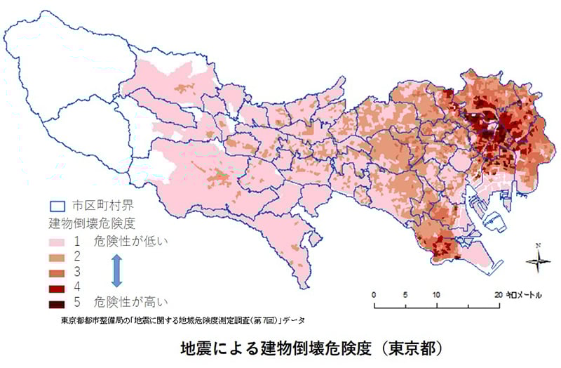 Risk of building collapse due to earthquakes (Tokyo)