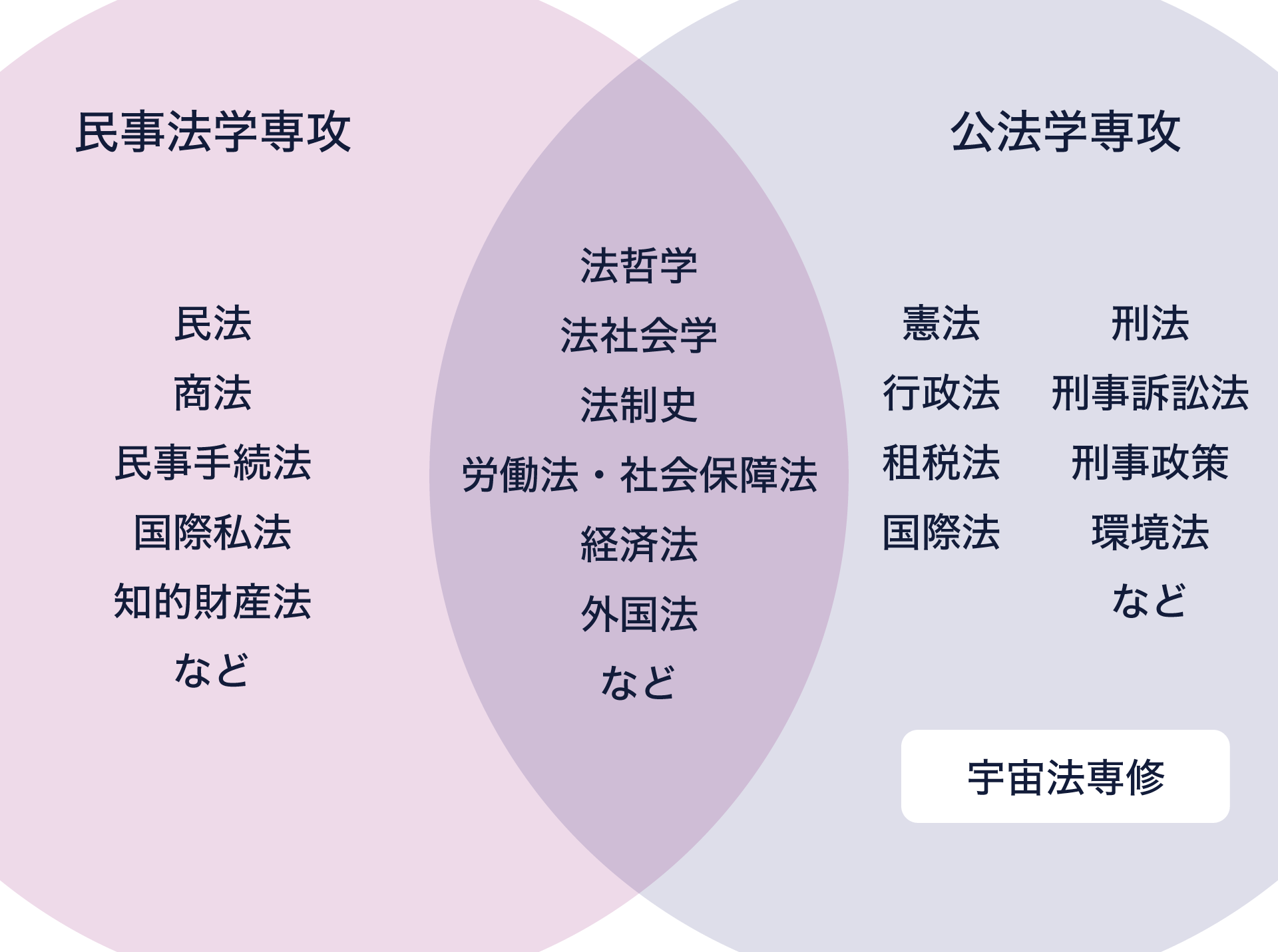 慶應義塾大学大学院法学研究科の民事法学専攻・公法学専攻のイメージ図です。