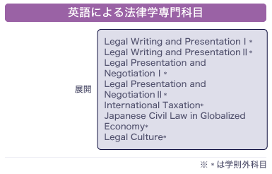 慶應義塾大学法学部の設置科目「英語による法律学専門科目」の授業のイメージ図です。