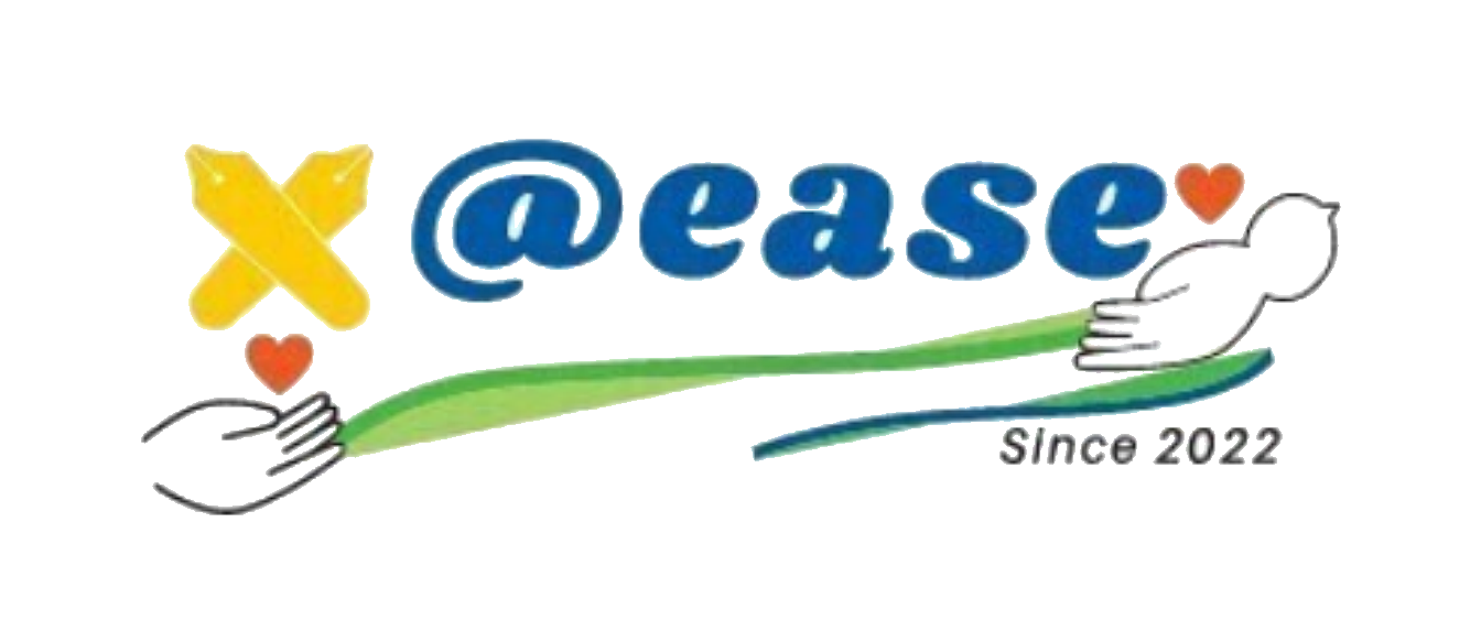 The @ease supporter logo. Beneath rounded navy lettering, a green line extends and forms a bird taking flight toward the future, with hearts woven into its wing.